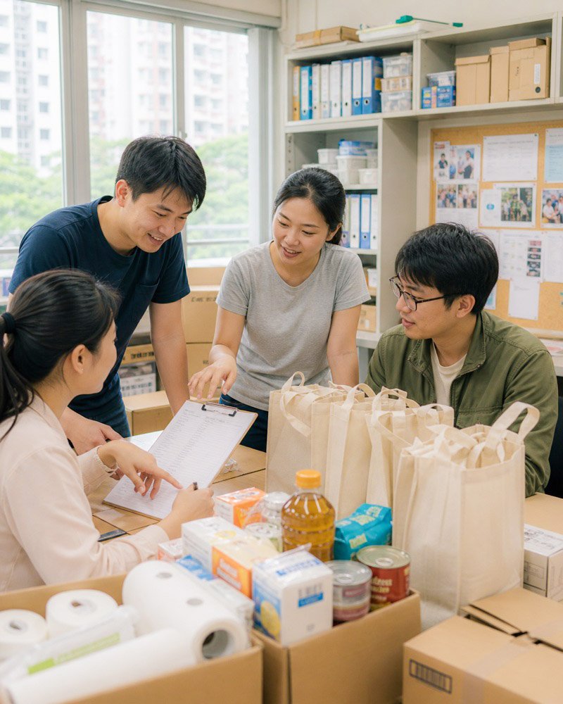 香港 NGO 團隊討論福袋及社區物資採購